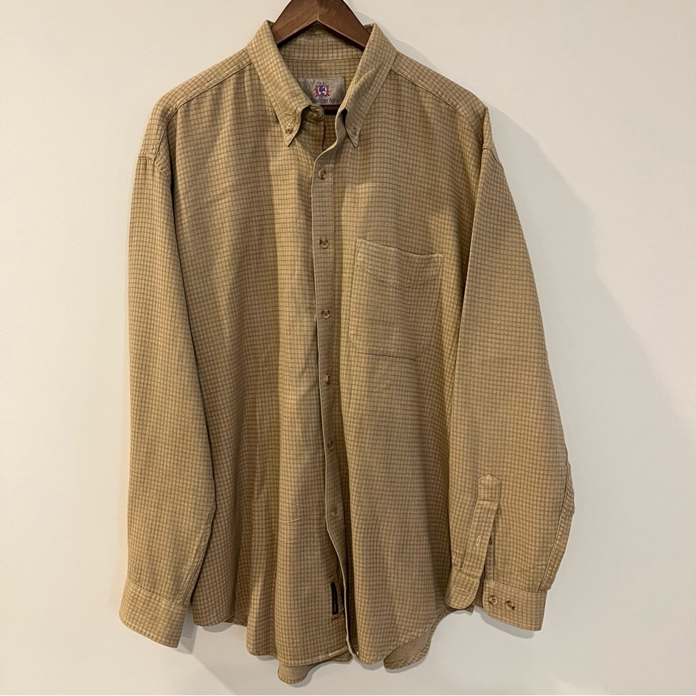 Territory Ahead Plaid Check Beige Button Up Vintage Long Sleeve Shirt Men's XL
